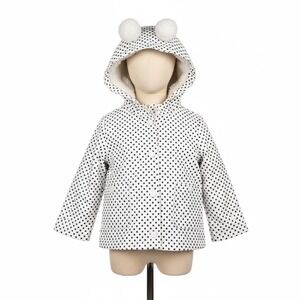 C&C California Kids Rain Jacket 12M White‎ Black Polka Dot Pompom Hooded Coat